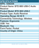 EPOS 1000206 BTD 800 USB-C Audio Receiver - 82.02 ft - Wireless - Pocket