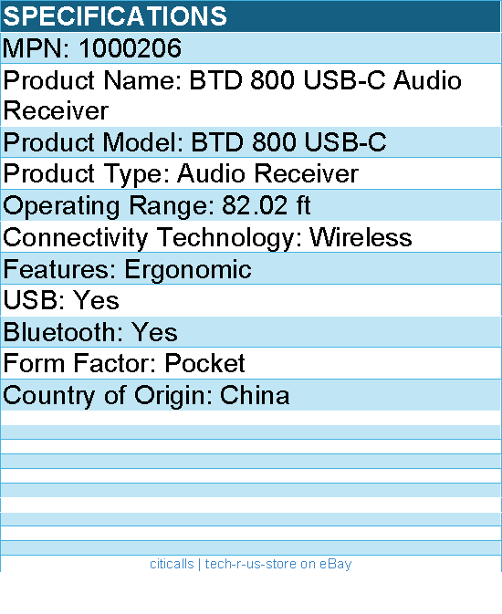 EPOS 1000206 BTD 800 USB-C Audio Receiver - 82.02 ft - Wireless - Pocket