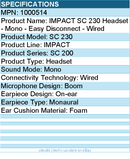 EPOS 1000514 IMPACT SC 230 Headset - Mono - Easy Disconnect - Wired - Lightweigh