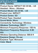 EPOS 1000562 IMPACT SD 20 ML - US Headset - Mono - Wireless - DECT
