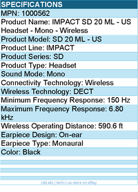 EPOS 1000562 IMPACT SD 20 ML - US Headset - Mono - Wireless - DECT
