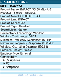 EPOS 1000563 IMPACT SD 30 ML - US Headset - Stereo - Wireless - DECT