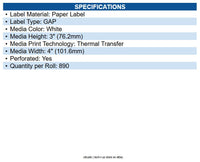 Zebra 10005852 Z-perform 2000t Paper Labels White - 4" X 3" - Thermal Transfer