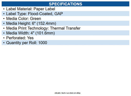 Zebra 10006208-2 Z-perform 2000t Paper Labels Green - 4" X 6" - Thermal Transfer