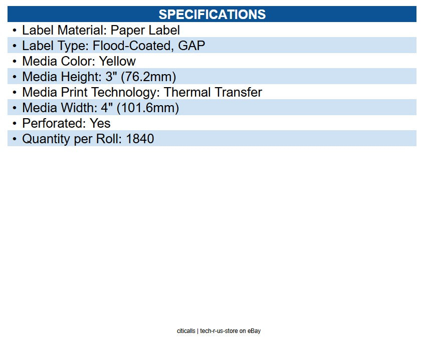 Zebra 10006209-1 Z-perform 2000t Paper Labels Pantone Yellow - 4" X 3" - Thermal