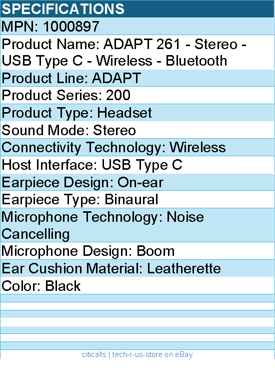 EPOS 1000897 ADAPT 261 - Stereo - USB Type C - Wireless - Bluetooth