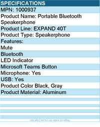 EPOS 1000937 Portable Bluetooth Speakerphone - Black, Gray