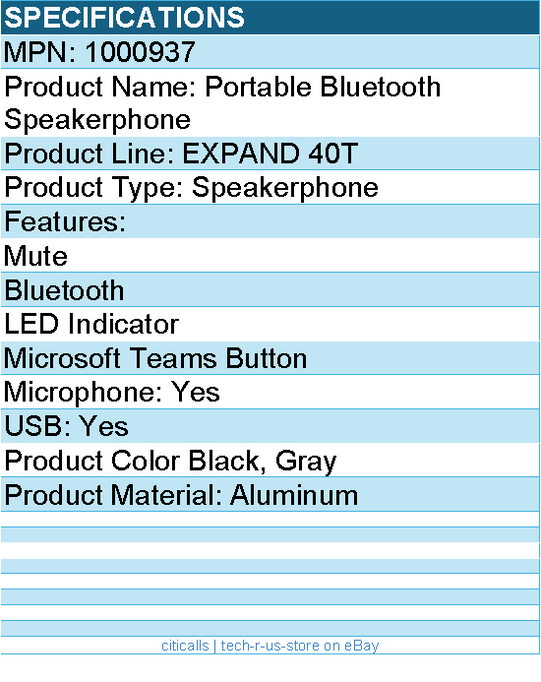 EPOS 1000937 Portable Bluetooth Speakerphone - Black, Gray
