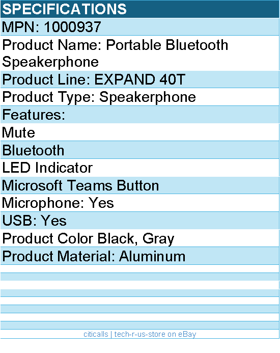 EPOS 1000937 Portable Bluetooth Speakerphone - Black, Gray
