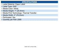 Zebra 10009528 Z-select 4000t Paper Labels Bright White 3" X 1" Thermal Transfer
