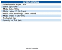 Zebra 10010036 Z-select 4000d Paper Labels Bright White 1" X 3" Direct Thermal