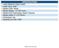 Zebra 10000301 Z-perform 1000d Uncoated Paper Labels White 4"X6" Direct Thermal
