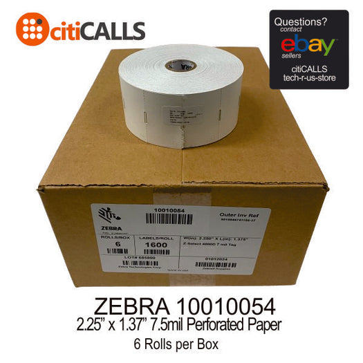 Zebra 10010054 Z-Select 4000D Direct Thermal Tag 7.5 MIL 2.25X1.37 6x1600/Roll