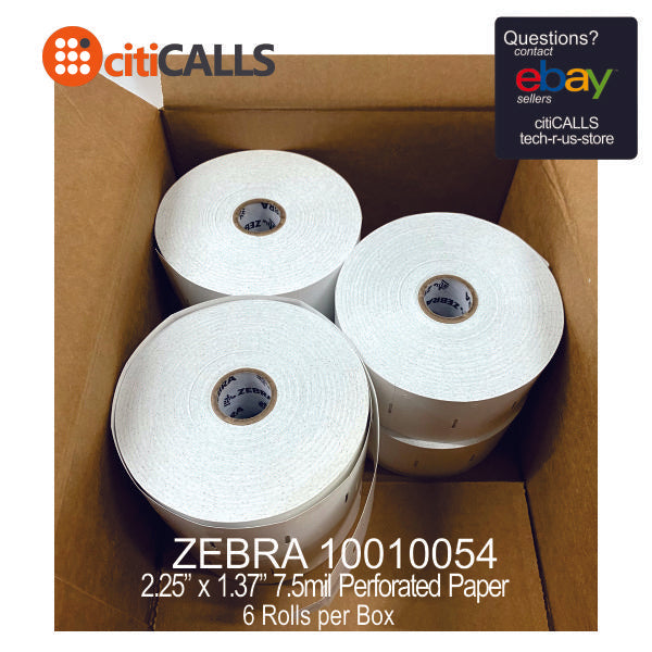 Zebra 10010054 Z-Select 4000D Direct Thermal Tag 7.5 MIL 2.25X1.37 6x1600/Roll