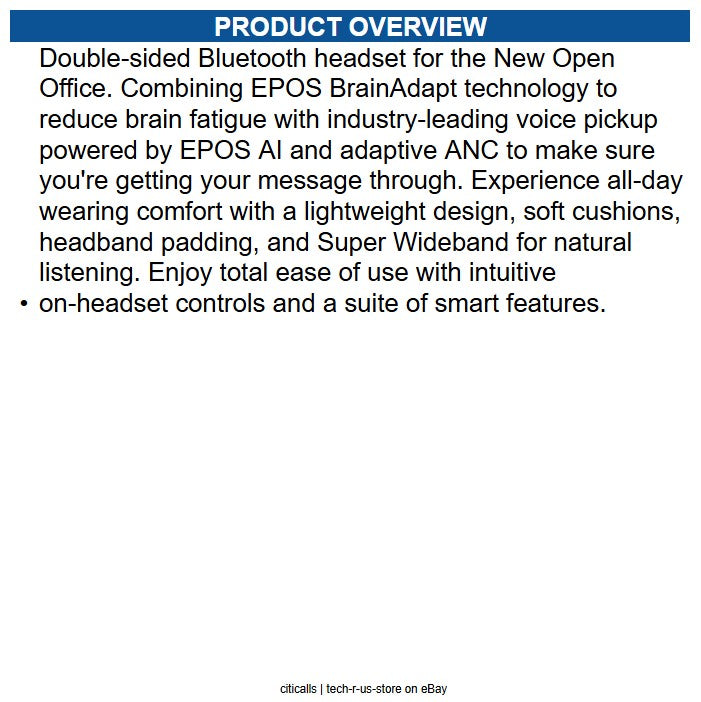 EPOS 1001138 IMPACT 1060T Headset Stereo Wireless Bluetooth - On-ear - Binaural