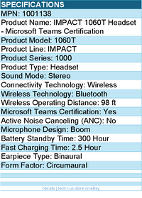 EPOS 1001138 IMPACT 1060T Headset - Microsoft Teams Certification