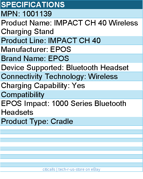 EPOS 1001139 IMPACT CH 40 Wireless Charging Stand - Wireless - Bluetooth
