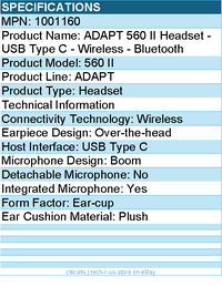 EPOS 1001160 ADAPT 560 II Headset - USB Type C - Wireless - Bluetooth