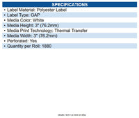 Zebra 10011704 Z-ultimate 3000t Paper Labels White - 3" X 3" - Thermal Transfer