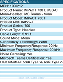 EPOS 1001212 IMPACT 730T, USB-C Mono-Headset, MS Teams - Mono