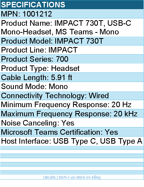 EPOS 1001212 IMPACT 730T, USB-C Mono-Headset, MS Teams - Mono
