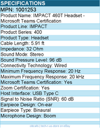 EPOS 1001253 IMPACT 460T Headset - Microsoft Teams Certification - Stereo