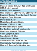 EPOS 1001421 IMPACT 100 MS Stereo USB-C+A Headset - Wired - 6.56 ft
