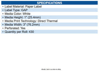 Zebra 10026369 Z-perform 1000d Uncoated Paper Labels White - 3" X 1" - Rectangle