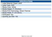 Zebra 10026373 Z-perform 1000d Uncoated Paper Labels White - 4" X 3" - Rectangle