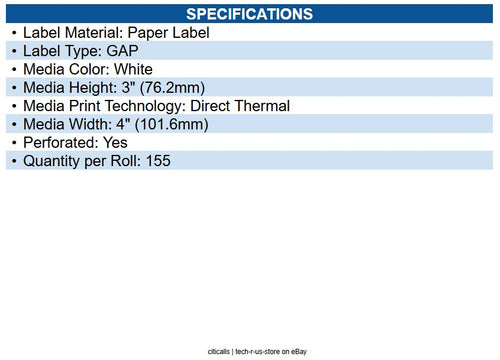 Zebra 10026373 Z-perform 1000d Uncoated Paper Labels White - 4" X 3" - Rectangle