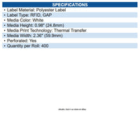 Zebra 10026768 RFID Label Rectangle - Synthetic, Polyester