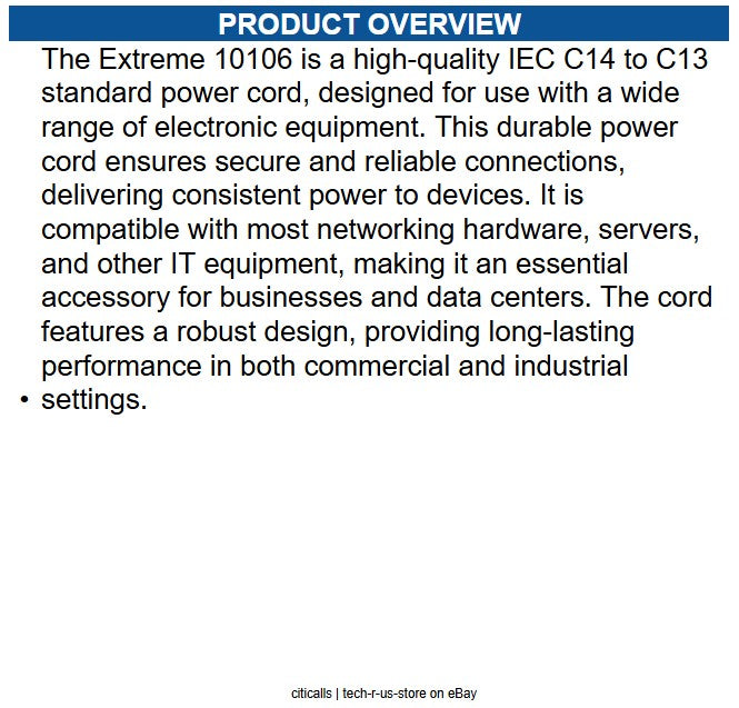 Extreme Networks 10106 IEC C14 to C13 Standard Power Cord