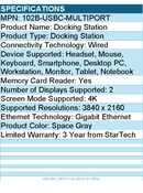 StarTech 102B-USBC-MULTIPORT USB C Docking Station, Dual 4K 60Hz