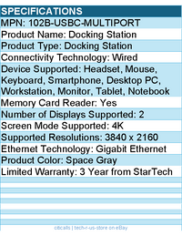 StarTech 102B-USBC-MULTIPORT USB C Docking Station, Dual 4K 60Hz