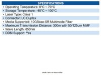 Extreme Networks 10301 Compatible 10GBASE-SR SFP+ 850nm MM LC 300m Transceiver