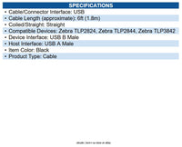 Zebra 105850-006 Interface Cable Type A Male USB - Type B Male USB - 6ft