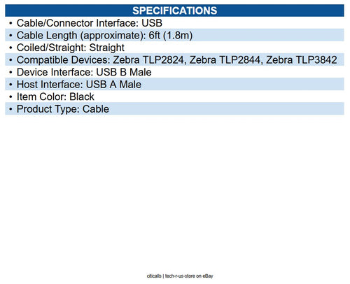 Zebra 105850-006 Interface Cable Type A Male USB - Type B Male USB - 6ft