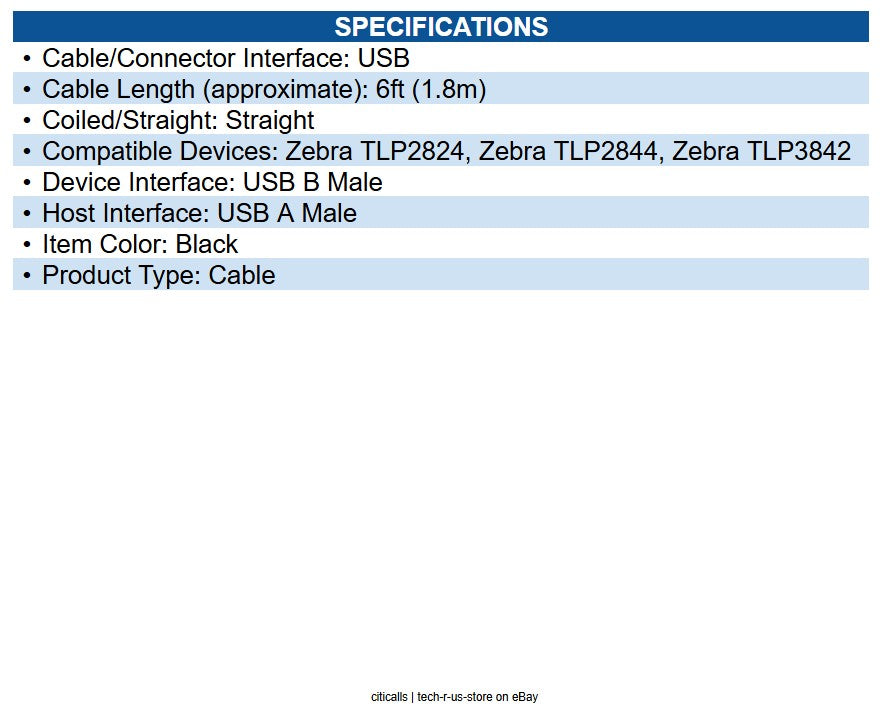 Zebra 105850-006 Interface Cable Type A Male USB - Type B Male USB - 6ft