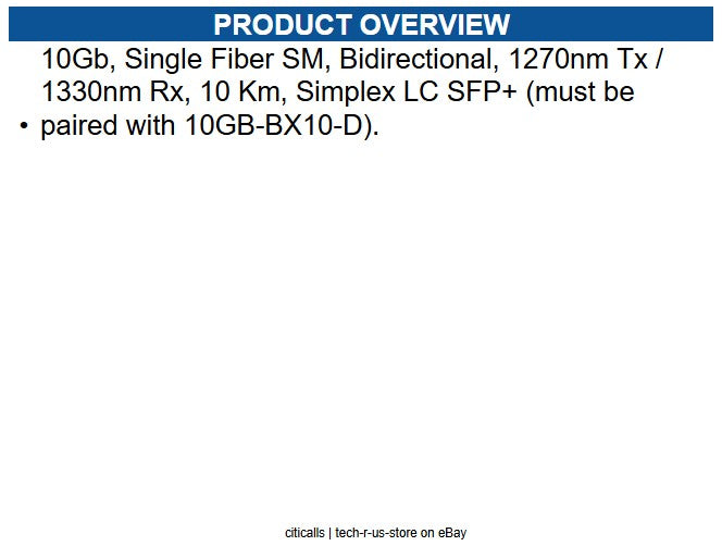 Extreme Networks 10GB-BX10-U 10Gb, Single Fiber SM, Bidirectional, 1270nm Tx