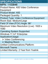 Yealink 1103846 A50 Video Conference Equipment For Video Conferencing