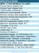 StarTech 1110C-MOBILE-TV-CART Rolling TV Cart/Stand On Wheels - Black, Silver