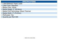 Epson 111198400 L90 Labels, 3.00" X 2.00", Black, 600 Labels Per Roll, 10 Rolls