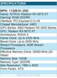 Sapphire 11348-01-20G NITRO+ Radeon RX 9070 XT Gaming 16GB GDDR6 - Graphics Card