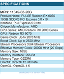 Sapphire 11349-03-20G Video Card - PULSE Radeon RX 9070 Gaming 16GB GDDR6 Retail
