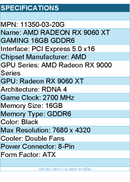 Sapphire 11350-03-20G Graphics Card - AMD RADEON RX 9060 XT GAMING 16GB GDDR6