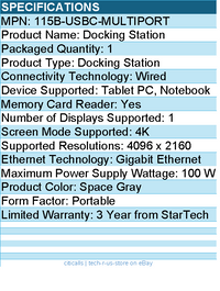 StarTech 115B-USBC-MULTIPORT USB C Multiport Adapter, 4K 60Hz - Docking Station