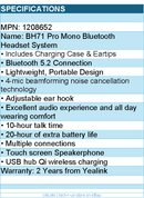 Yealink Headset 1208652 BH71 Pro Mono Bluetooth Headset System