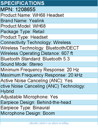 Yealink 1208655 WH68 Headset - Stereo - Wireless - Bluetooth/DECT - Black