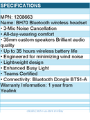 Yealink 1208663 Headset BH70 Dual Teams USB-A Black Retail