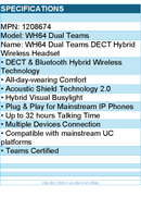 Yealink 1208674 WH64 Dual Teams DECT Hybrid Wireless Headset Retail